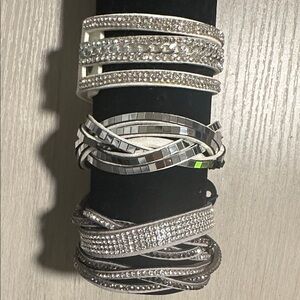 Elegant Silver and Black Women's Snap Bracelet Set of 3